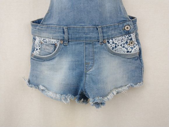 Vintage Superdry Blue Denim Pixie Dungarees Shorts Size XS - Picture 4 of 14